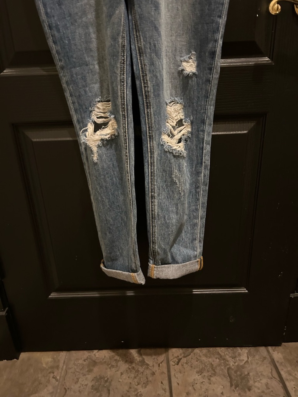 Risen Distressed Denim Overalls Medium Wash Cuffed NWT Boho Cottagecore Small - Picture 5 of 8